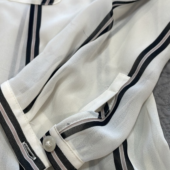 LOFT White and Black Striped Blouse - Picture 4 of 11